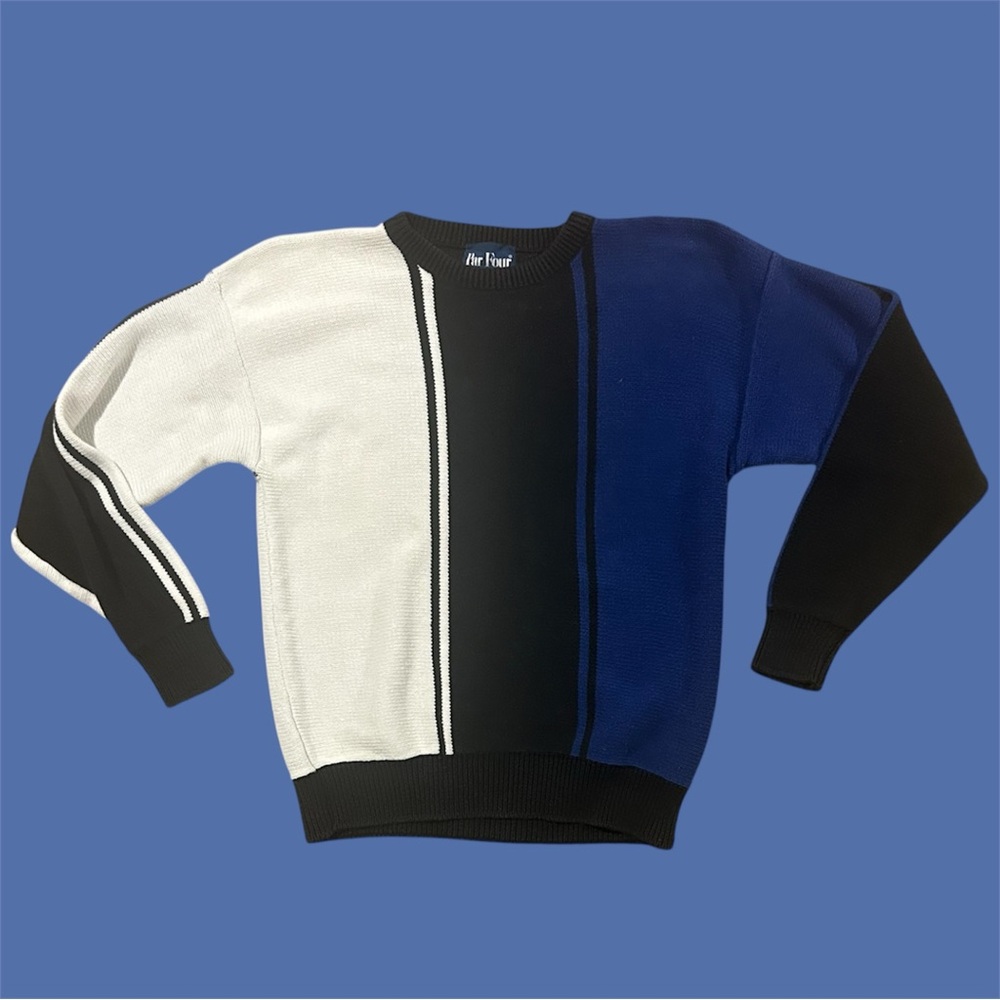 Vintage Black, White & Blue Colorblock Sweater — Par Four Size Large